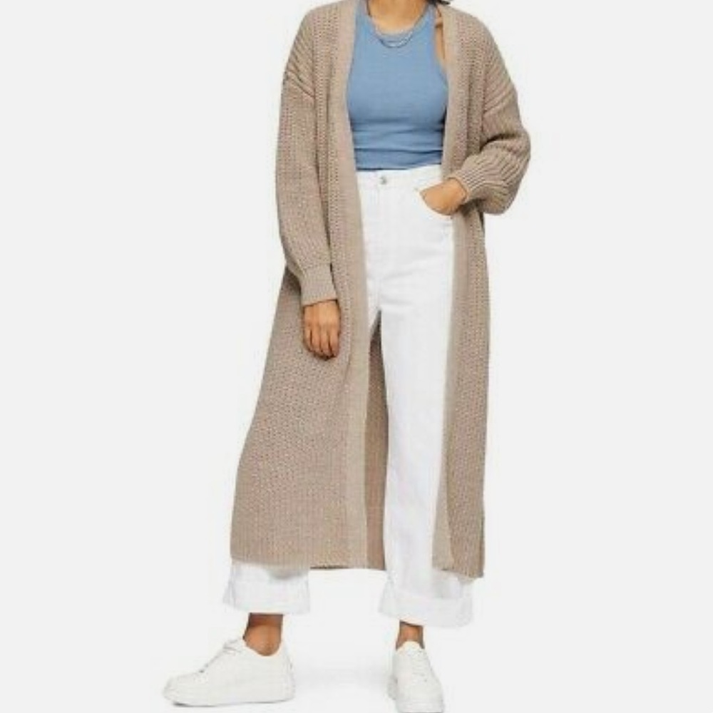 Topshop maxi cardigan stone ribbed knit